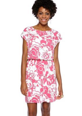 Sunny Leigh Pleat Front Printed Dress