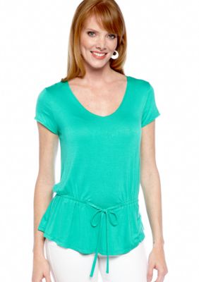 Sunny Leigh Peplum Tie Waist Knit Top