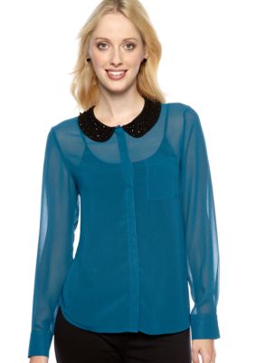 Kensie Embellished Peter Pan Blouse