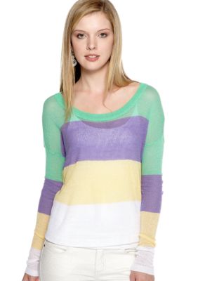 Kensie Thin Twisty Knit Stripe Pullover Sweater