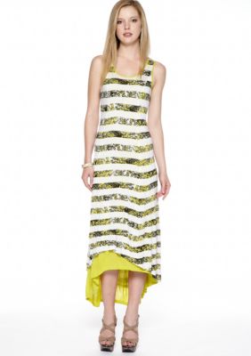 Kensie Crackle Stripe Hi Lo Maxi Dress