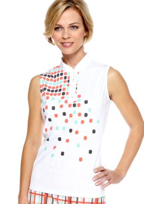 Pro Tour Sleeveless Dots Mandarin Neck Top