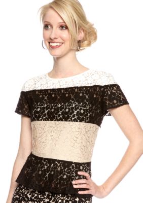 DKNYC Lace Color Block Peplum Top
