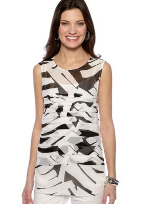 DKNYC Sleeveless Horizontal Pleat Front Top