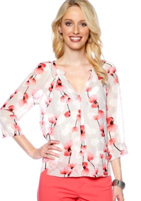 DKNYC V-Neck Blouse with Pleat Detail