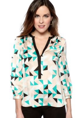 DKNYC V-Neck Printed Blouse