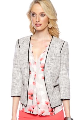DKNYC Three Quarter Sleeve Jacket with Faux Leather Piping