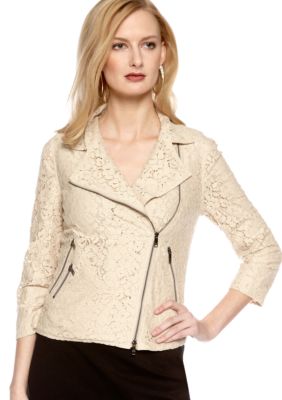 DKNYC Three Quarter Sleeve Cropped Lace Motorcycle Jacket