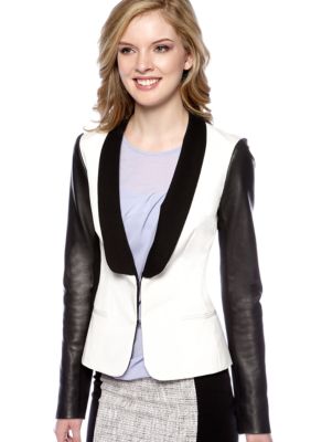 DKNYC Long Sleeve Shawl Collar Blazer with Leather Sleeves