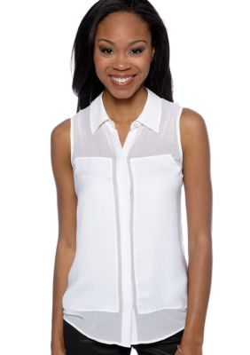 DKNYC Sleeveless Button Down Blouse