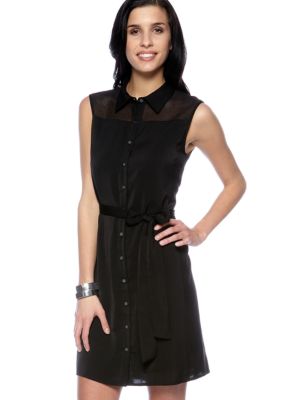 DKNYC Sleeveless Button Up Dress with Mesh Yoke