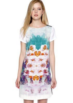 DKNYC Short Sleeve Floral Print Dress with Contrast Back