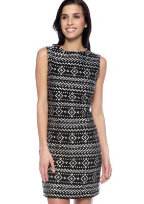 DKNYC Embroidered Linen Shift Dress with Keyhole Back