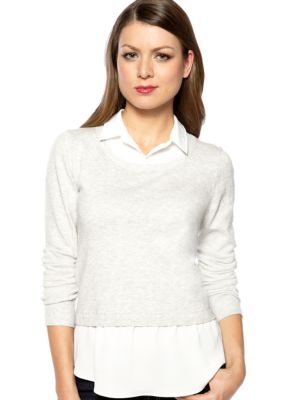 DKNYC Long Sleeve Pullover Sweater with Faux Blouse