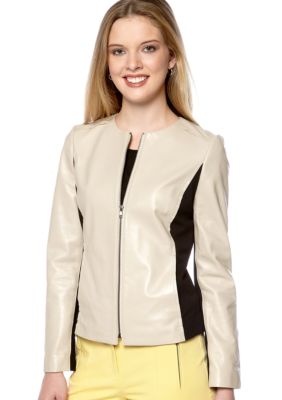 DKNYC Leather Zip Jacket with Ponte Inserts