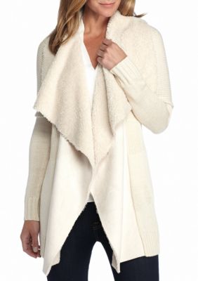 New Directions Faux Suede Sherpa Cardigan