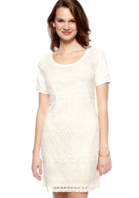 New Directions Petite Lace Dress with Back Keyhole Button