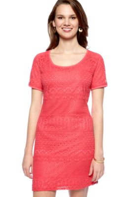 New Directions Petite Lace Dress with Back Keyhole Button