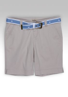 BeBop Blue Dove Embroidered Belt Khaki Short