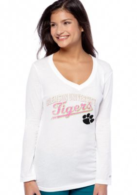 Soffe Clemson Long Sleeve V-Neck Neck Tee