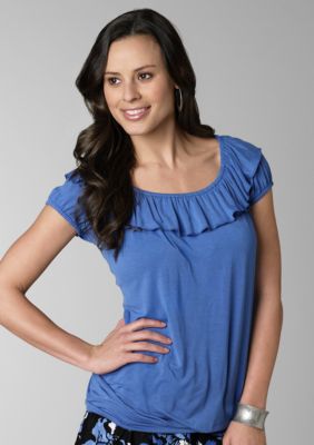 John Paul Richard Petite Banded Top With Ruffle