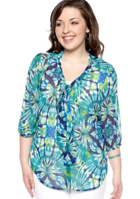 Eyeshadow Plus Size Floral Print Bow Blouse