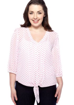 Eyeshadow Plus Size Tie Front Polka Dot Blouse