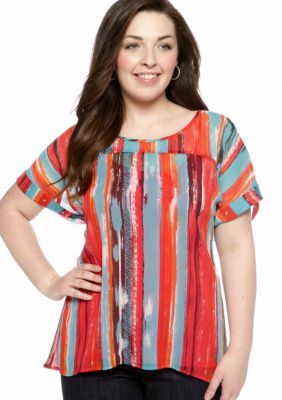 Eyeshadow Plus Size Striped Studded Top