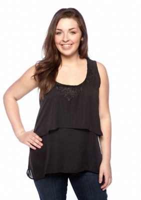 Eyeshadow Plus Size Crochet Trim Tiered Tank