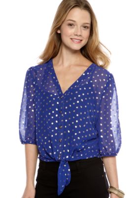 Eyeshadow Tie Front Foil Dot Shirt