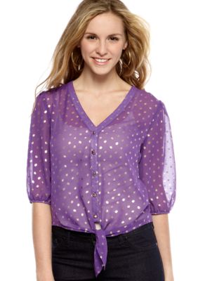 Eyeshadow Tie Front Foil Dot Shirt