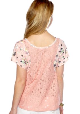 Eyeshadow Dolman Sleeve Floral Babydoll with Lace Back Top