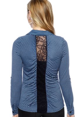 Eyeshadow Long-Sleeved Shirt with Back Lace Inset