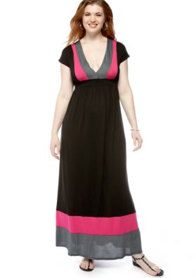 Eyeshadow Plus Size Colorblock Maxi Dress