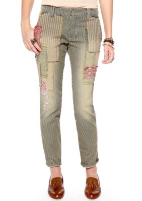 Free People Railroad Patched Crochet Denim Trouser
