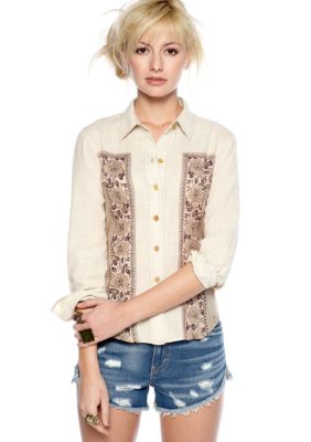 Free People Printed Cotton Voile Button Up Blouse
