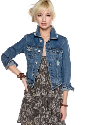 Free People Distressed Denim Jacket