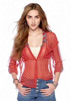 Free People Easy Rider Sheer Button Front Blouse