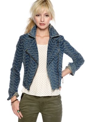 Free People Chevron Punch Denim Jacket