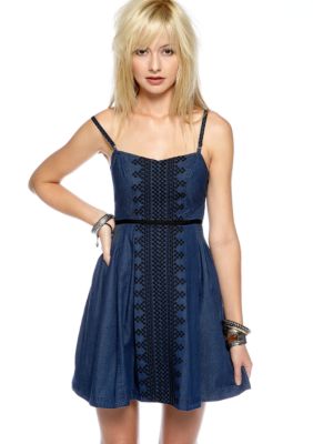 Free People Mount Saint Helen Embroidered Denim Dress