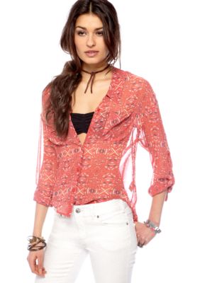 Free People Easy Rider Sheer Button Front Blouse