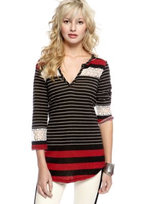 Free People Stripe Crochet Knit Top