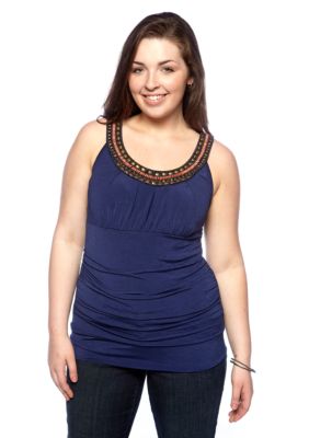 Free 2 Luv Plus Size Embellished Neckline Tank