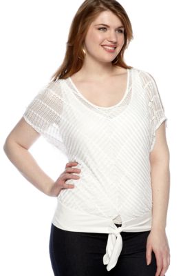 Free 2 Luv Plus Size Cold Shoulder Tie Front Top