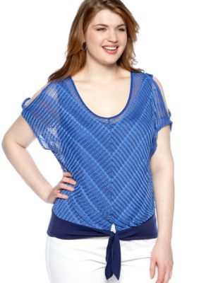 Free 2 Luv Plus Size Cold Shoulder Tie Front Top