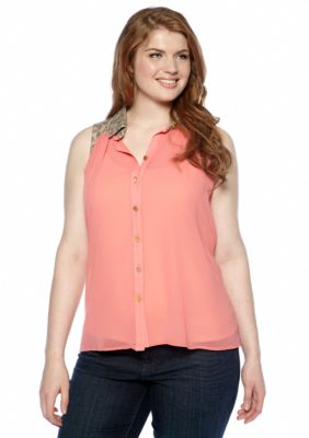 Free 2 Luv Plus Size Top with Animal Print Collar