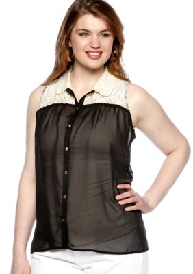 Free 2 Luv Plus Size Lace Trim Hi-Lo Equipment Shirt