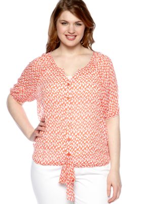 Free 2 Luv Plus Size Check Tie Front Blouse
