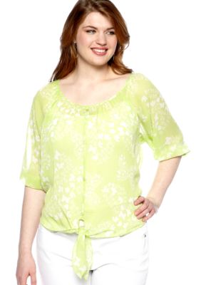 Free 2 Luv Plus Size Butterfly Print Tie Front Top