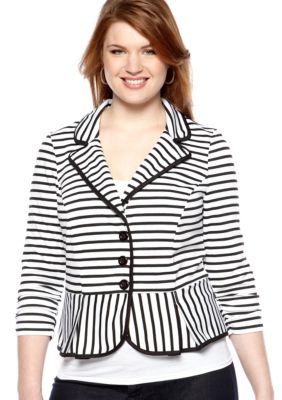 Free 2 Luv Plus Size Stripe Blazer